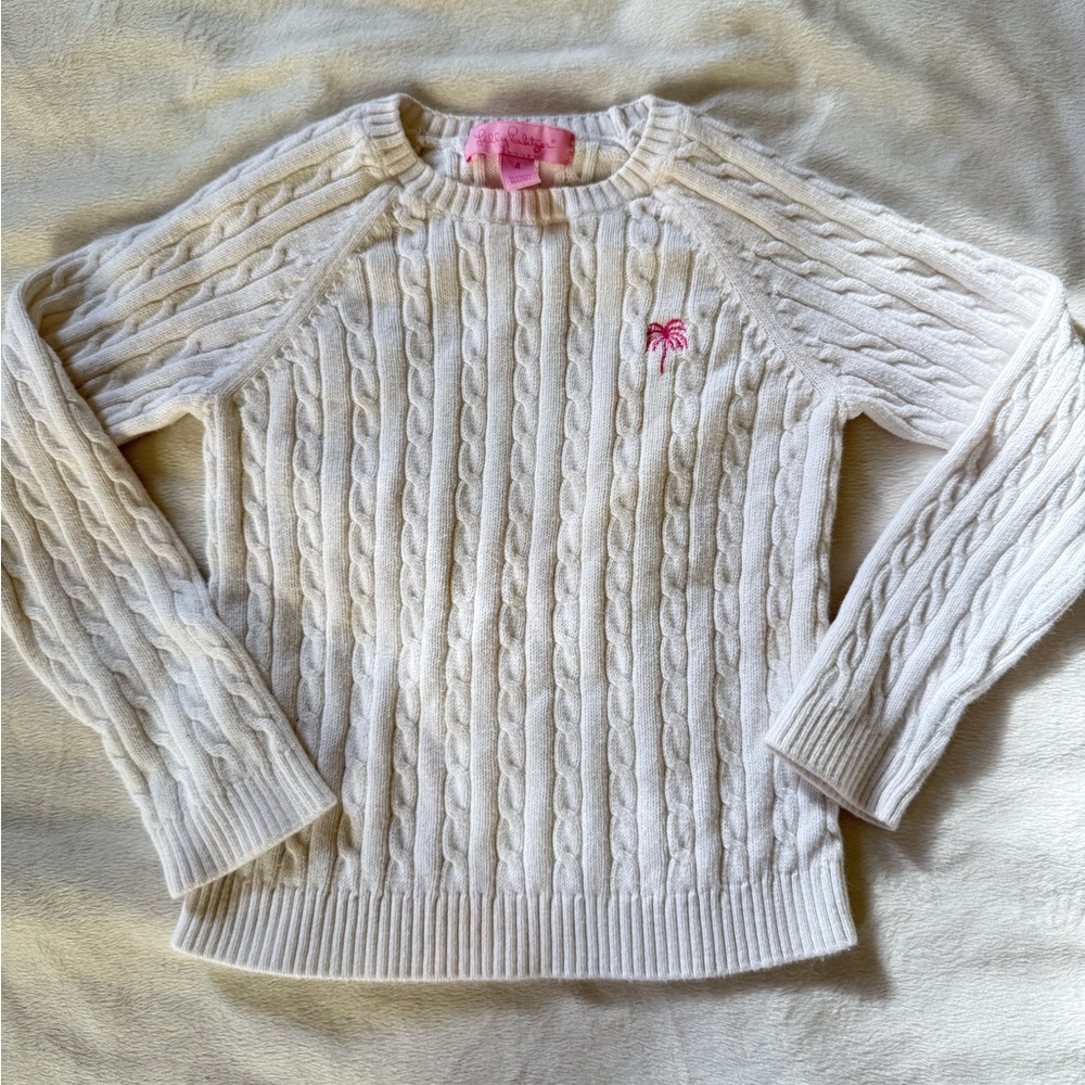Lilly Pulitzer girls 4 classic white cotton cable knit sweater